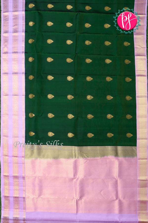 Half Pure Kanchipuram Silk Saree-Bottle Green And Lightlavender-PA25832