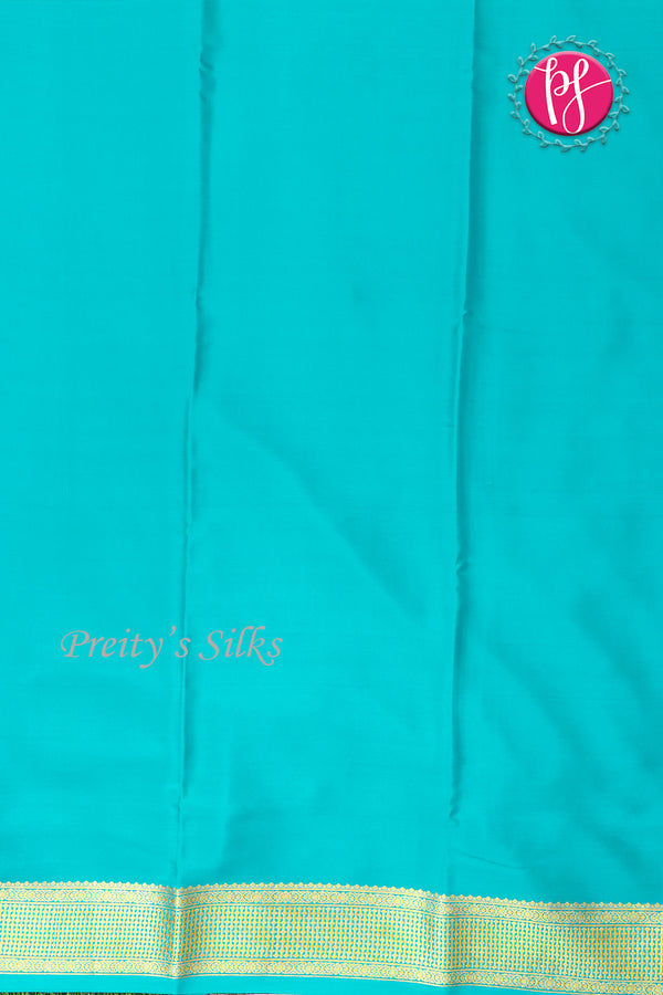 Pure Mysore Crepe Silk Saree -Dark Wine And Turquoise blue-PF82724