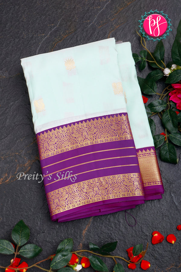 Pure Kanchipuram Silk Saree-Iceblue And Purple-PA23554