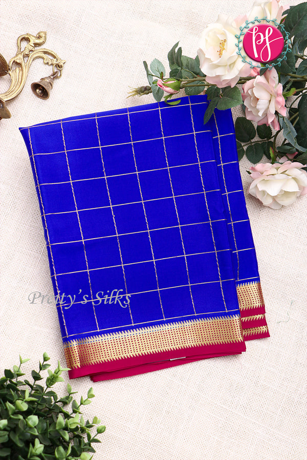 Pure Mysore Crepe Silk Saree -Royal Blue And Mejentapink-PA09448