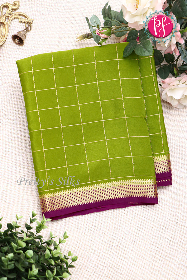 Pure Mysore Crepe Silk Saree -Olive Green And Deep Magenta-Pink-PA09448