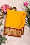 Pure Mysore Crepe Silk Saree-Yellow And Deepmarron-PA20648