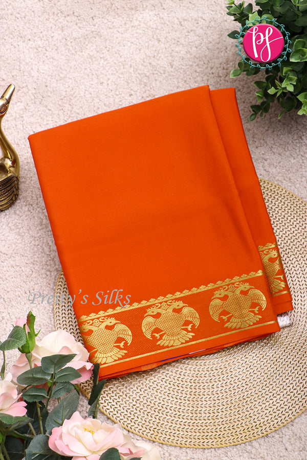 Pure Mysore Crepe Silk Saree-Gandaberunda Border-Orange-PF84405
