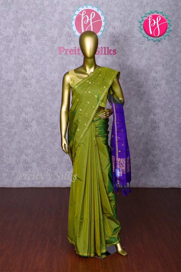 Kanchipuram Soft Silk Saree-Army Green And Royalblue-PA20267