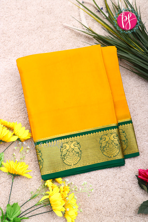 Pure Mysore Crepe Silk Saree -Yellow And Bottlegreen-PF86046