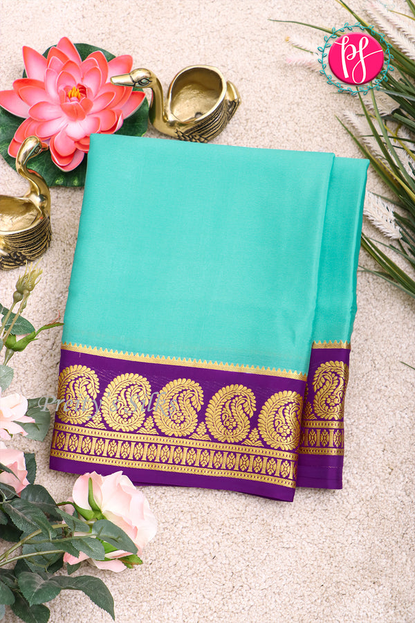 Pure Mysore Crepe Silk Saree-Skyblue And Deeppurple-PA20648