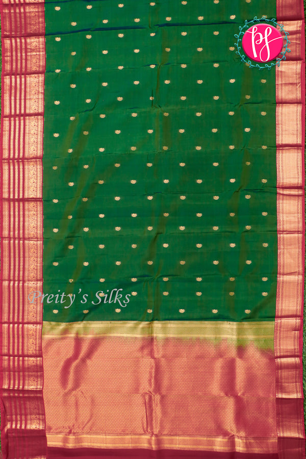 Half Pure Kanchipuram Silk Saree-Bottlegreen And Marron-PA35212