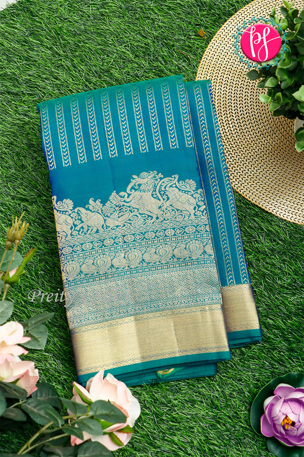 Pure Kanchipuram Silk Saree-Tealblue-PA20363