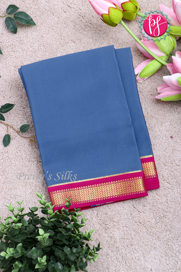 Pure Mysore Crepe Silk Saree -Dark Grey And Pink-PA10650