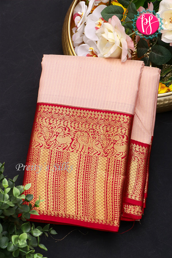 Pure Kanchipuram Silk Saree-Lightpink And Marron-PA23597
