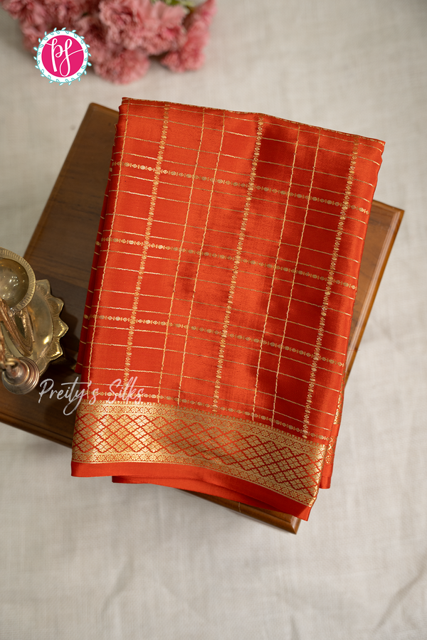 Pure Mysore Crepe Silk Saree-Orange- PA57163
