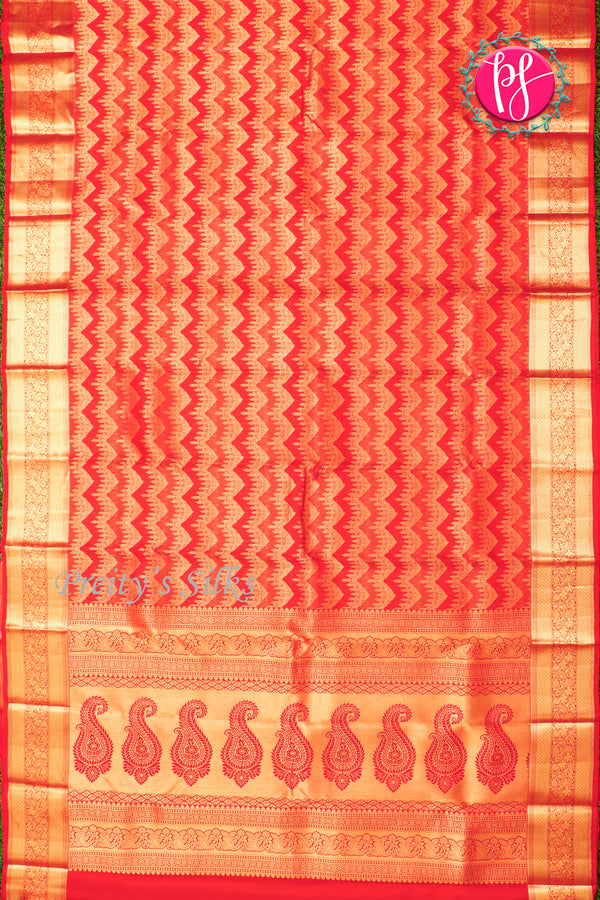 Pure Brocade Kanchipuram Silk Saree-Red-PA27188