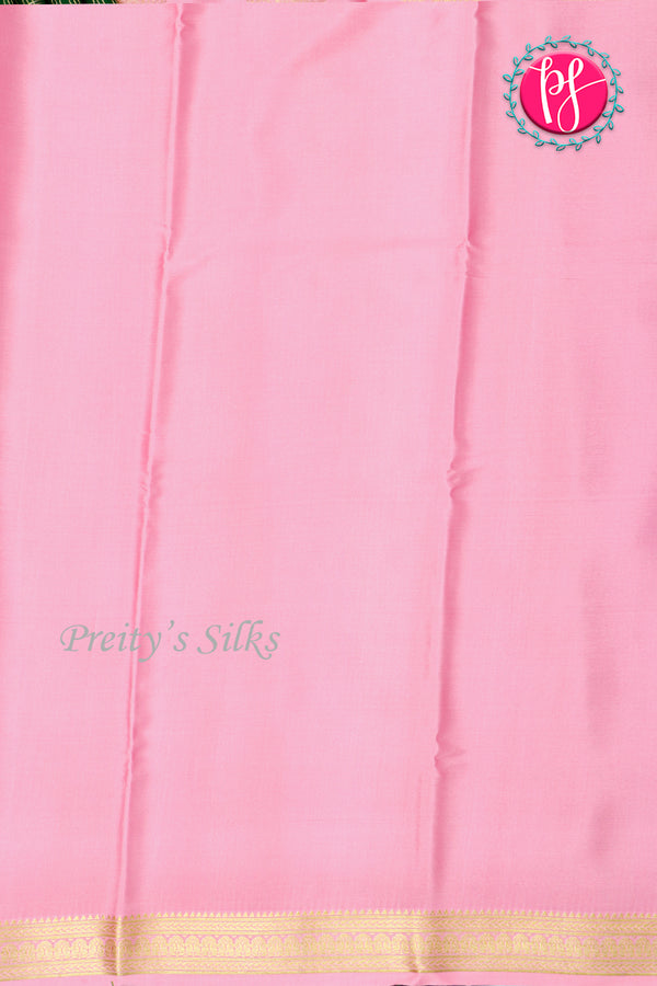 Pure Mysore Crepe Silk Saree-Doublechecks-Bottlegreen And Babypink-PA26523
