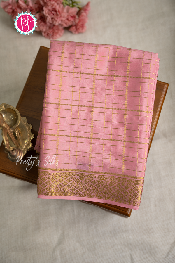 Pure Mysore Crepe Silk Saree-Pastelpink- PA57163