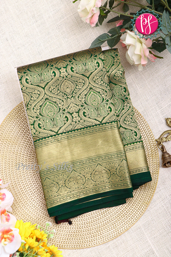 Brocade Kanchipuram Silk Saree-bottle Green-PA04496