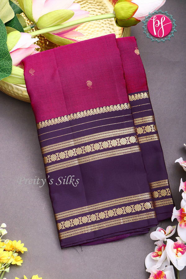 Pure Kanchipuram Silk Saree-Magenta-Rose And Navyblue-PA17570