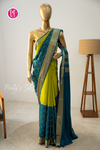 Pure Mysore Crepe Silk Saree-Half And Half pattern-Olive green And Tealblue- PA56238