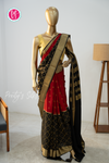Pure Mysore Crepe Silk Saree-Half And Half pattern-Red And Black- PA56238