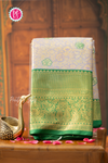 Semi Kanchipuram Silk Saree-White And Green-PA57094