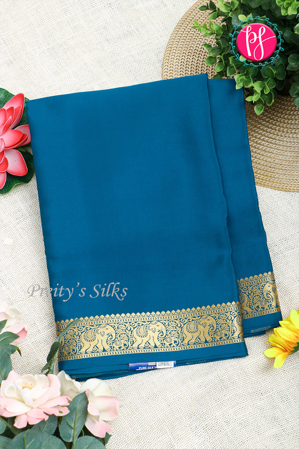 Pure Mysore Crepe Silk Saree-Tealblue-PA19804