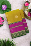 Half Pure Kanchipuram Silk Saree-Olivegreen And Purple-PA24996