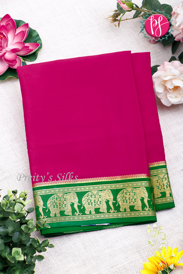 Pure Mysore Crepe Silk Saree-Contrast-Pink And Green- PA19804