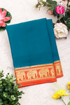 Pure Mysore Crepe Silk Saree-Contrast-Tealblue And Orange-PA19804