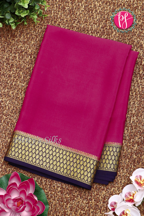 Pure Mysore Crepe Silk Saree -Pink with Navy Blue-PF79511