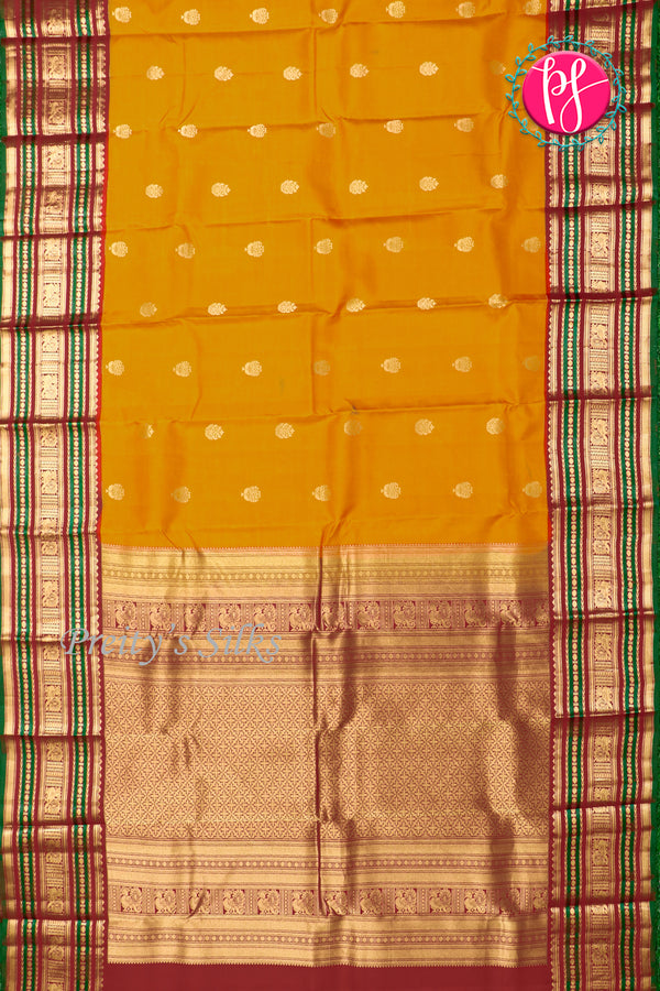 Pure Kanchipuram Silk Saree-Mustardyellow And Red-PA27234