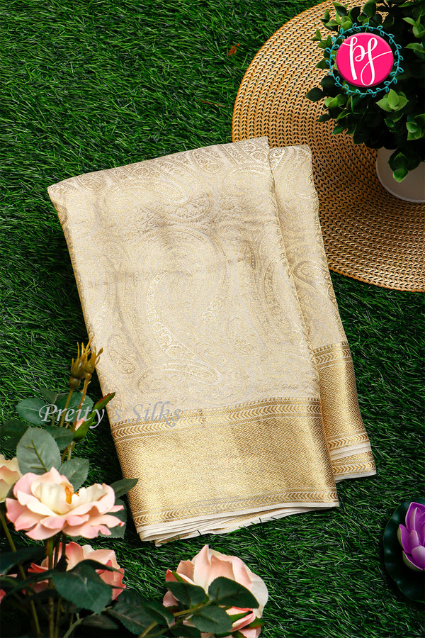 Pure Designer Crepe Silk Saree-Creme-PA20203