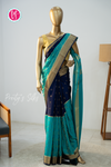 Pure Mysore Crepe Silk Saree-Half And Half pattern-Navyblue And Tealblue- PA56238