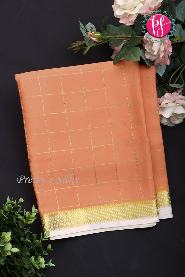 Pure Mysore Crepe Silk Saree -Pastel orange And White-PA09448