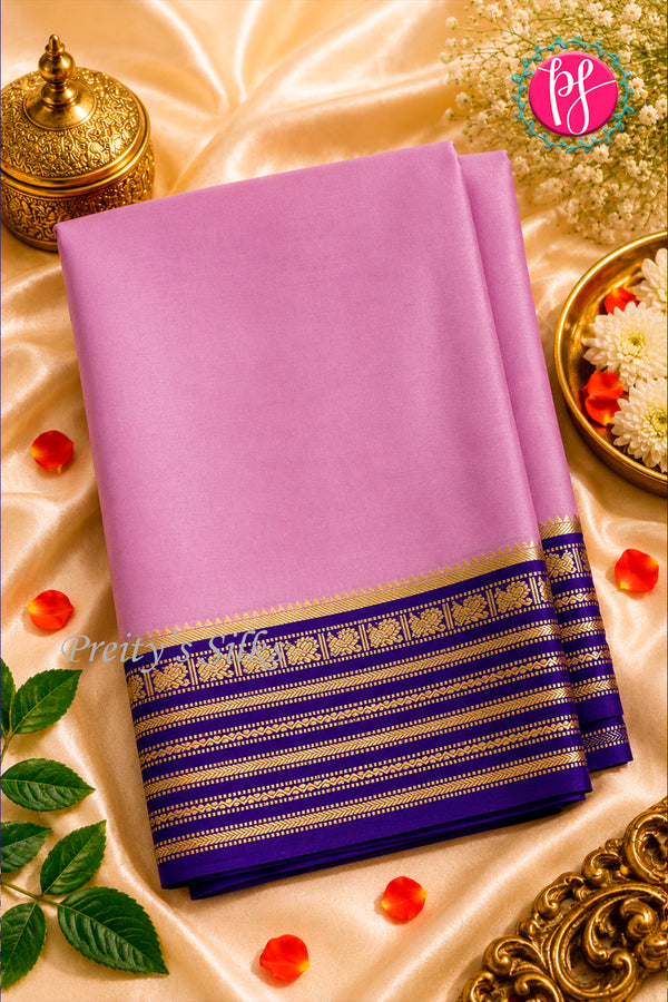 Pure Mysore Crepe Silk Saree-Mauvepink And Navyblue-PF73884