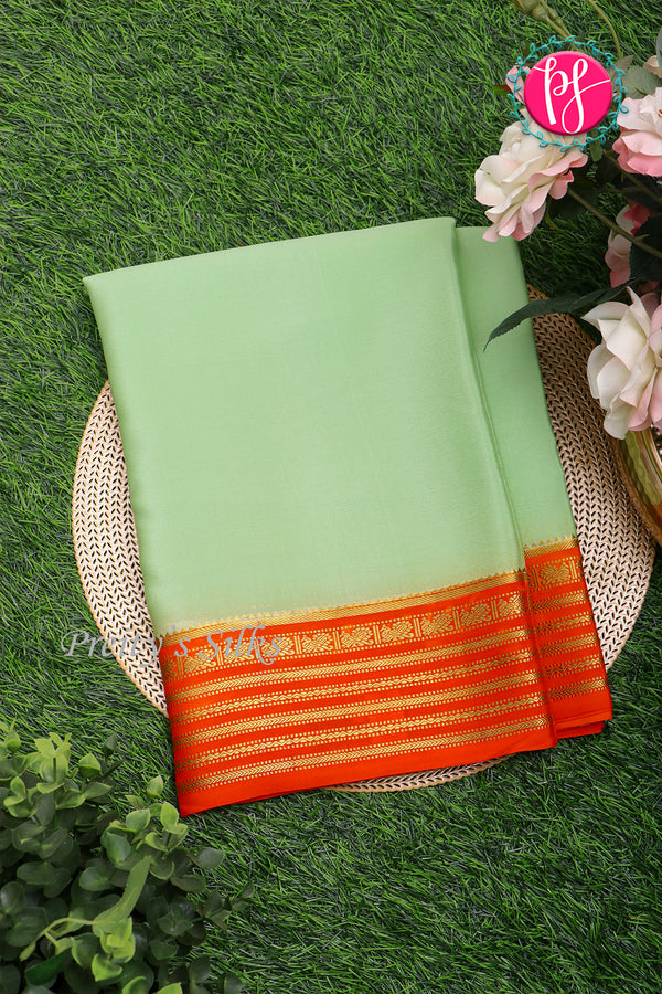 Pure Mysore Crepe Silk Saree-Pistagreen And Orange-PA26302
