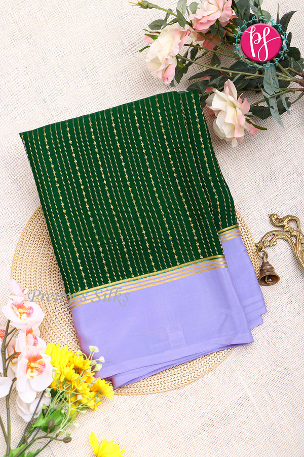 Pure Mysore Crepe Silk Saree Contrast PlainBorder -Green And Lightlavender-PA10788