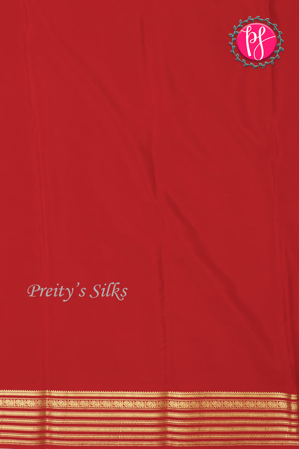 Pure Mysore Crepe Silk Saree -Bottlegreen And Red-PA47018