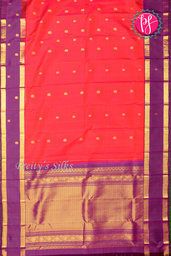 Pure Kanchipuram Silk Saree-Red And Purple-PA26219