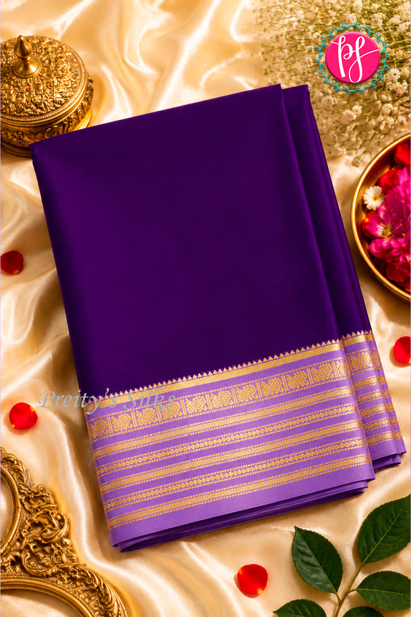 Pure Mysore Crepe Silk Saree-Purple And Lightlavender-PF73884