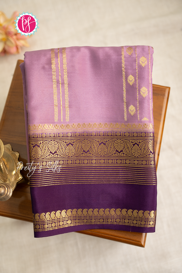 Pure Mysore Crepe Silk Saree-Lavender And Purple-PA57365