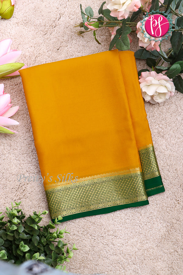 Pure Mysore Crepe Silk Saree -Mustard Yellow And Bottlegreen-PF82724