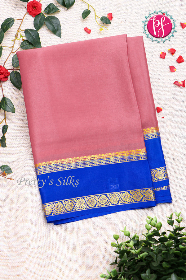 Pure Mysore Crepe Silk Saree -Onion pink And Royalblue-PF82490