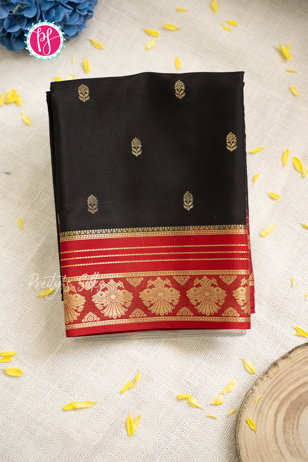 Pure Mysore Crepe Silk Saree-Black And Red-PA56162
