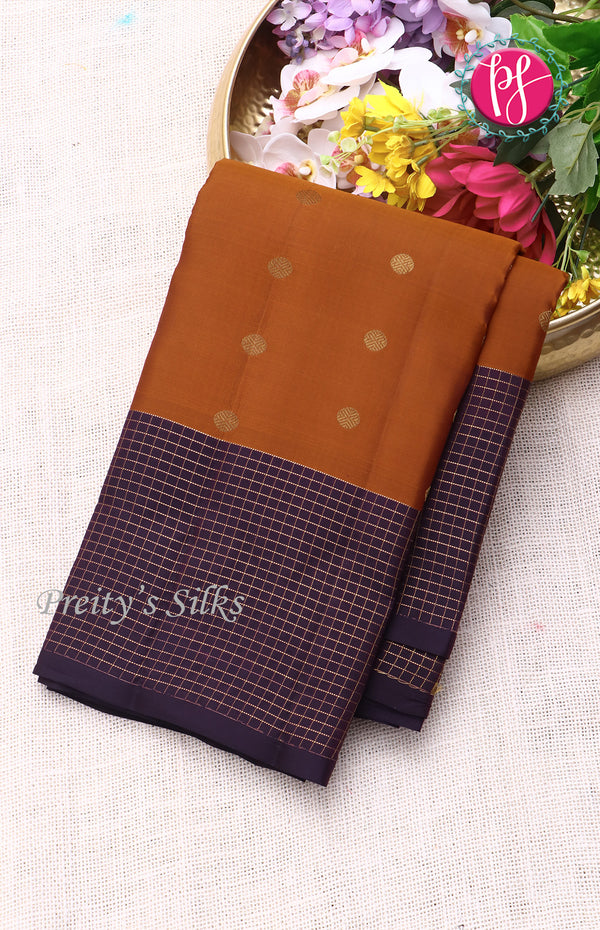 Pure Kanchipuram Silk Saree-Rust Orange With Deep Purple-PF68716