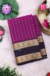 Half Pure Kanchipuram Silk Saree-Dark Magenta And Black- PA25960