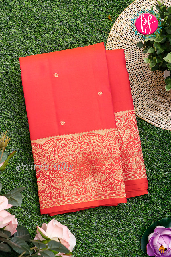 Pure Kanchipuram Silk Saree-Orange-PA20369