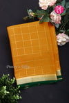 Pure Mysore Crepe Silk Saree -Mustard Yellow And Bottlegreen-PA09448