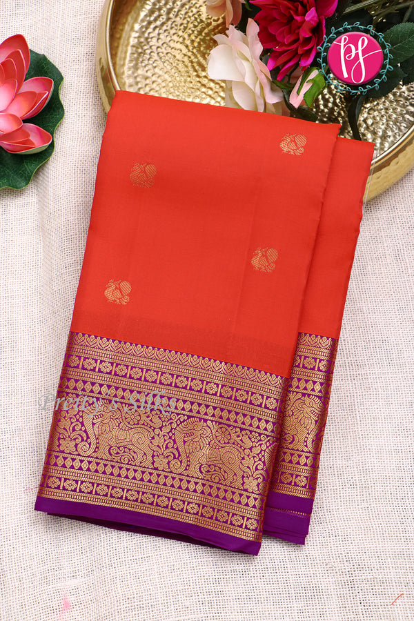 Half Pure Kanchipuram Silk Saree-Orange And Purple-PF82225