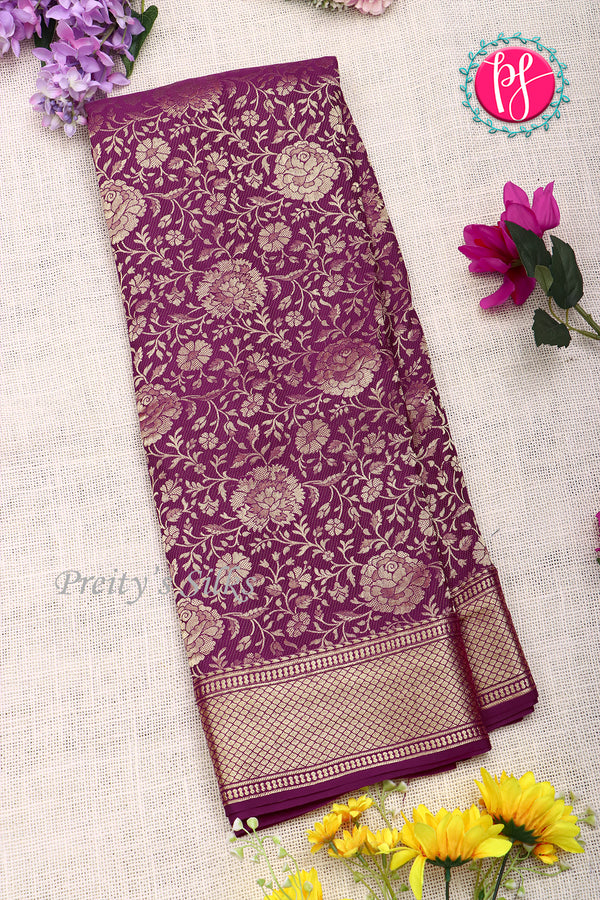 PURE KADDI BANARASI GEORGETTE SILK SAREE-Wine-PA23868