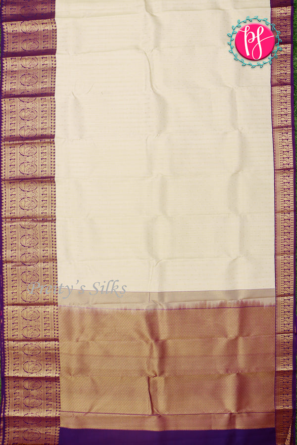 Half Pure Kanchipuram Silk Saree-White And Purple-PA25826