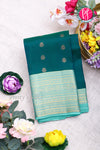 Half Pure Kanchipuram Silk Saree-PeacockGreen And Cyan -PA25832